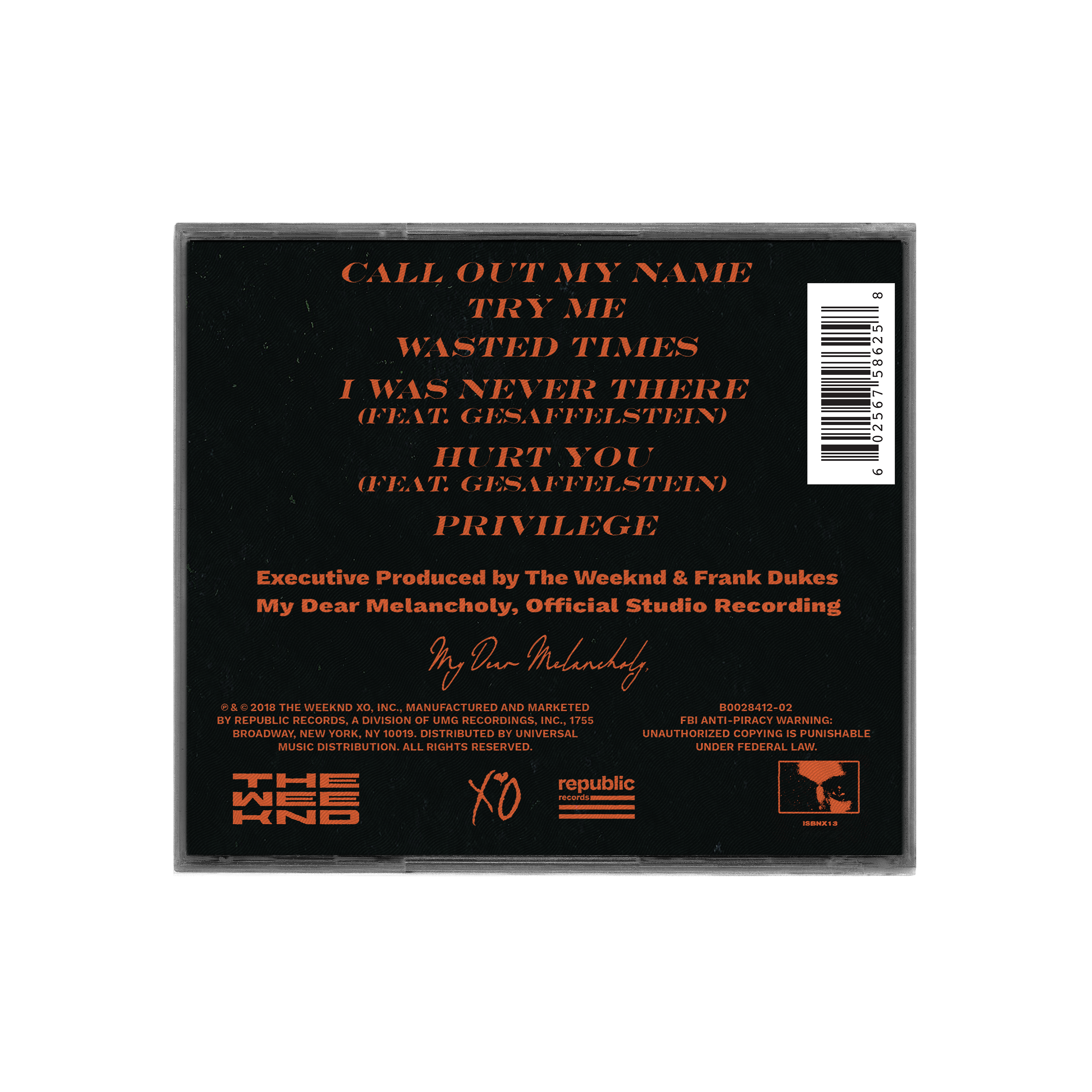 MY DEAR MELANCHOLY, CD BACK